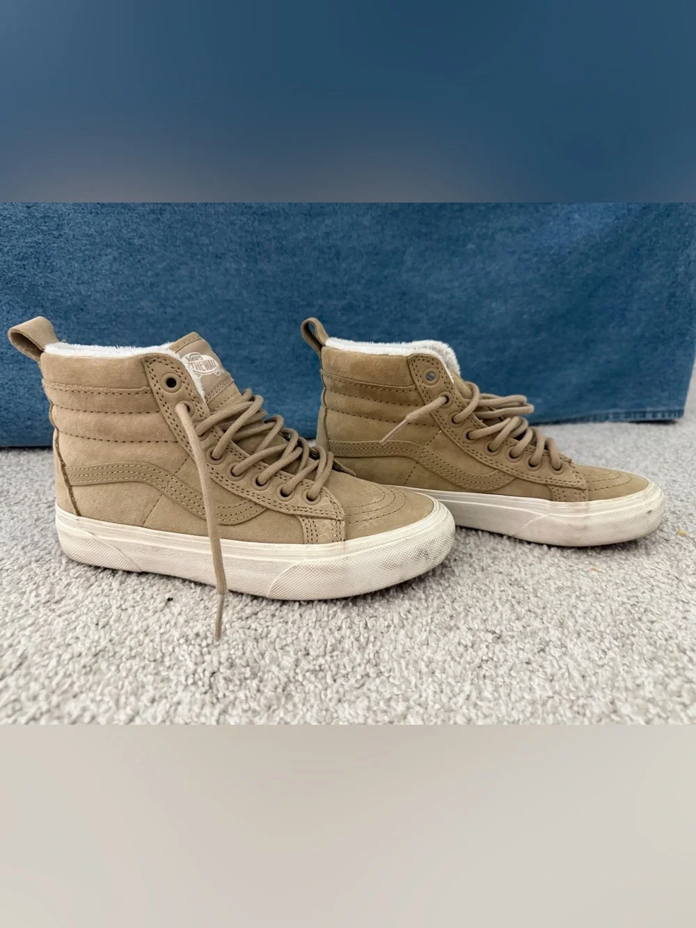 Vans High-Top Suede Sneakers in Tan with White Trim